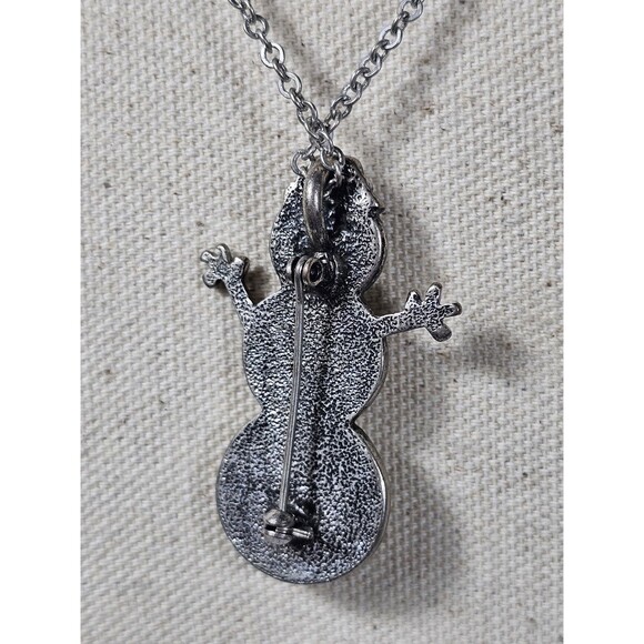 Vintage Silver White Moonglow Lucite SNOWMAN Pendant Necklace Brooch - Picture 3 of 8